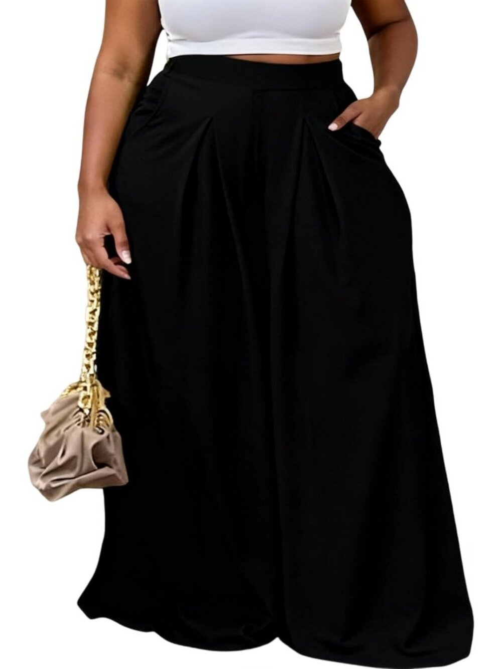 Plus Size High Waisted Palazzo Pants - Flowy Wide Leg Casual Trousers with